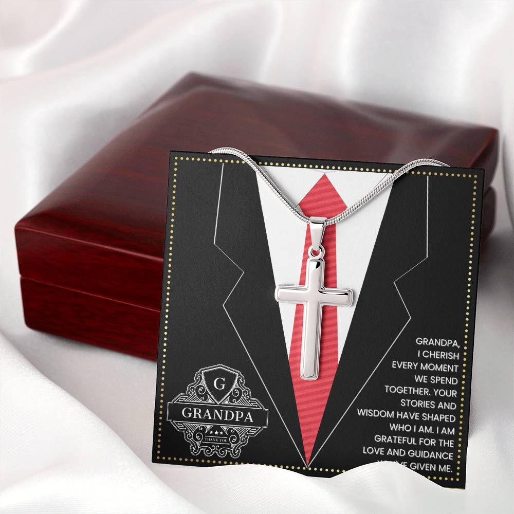 JGF Jewelry Gifts for Family First Time Grandpa Gifts Christian Cross Necklace For Men Silver