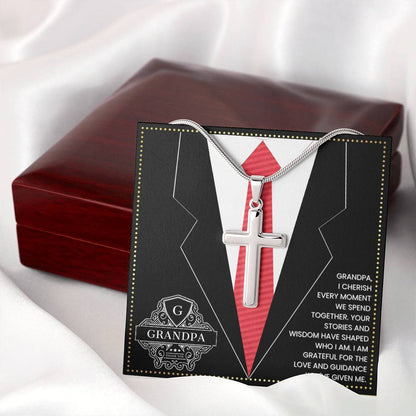 JGF Jewelry Gifts for Family First Time Grandpa Gifts Christian Cross Necklace For Men Silver