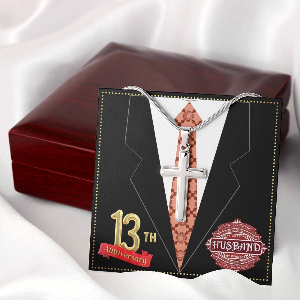 JGF Jewelry Gifts for Family 13th Wedding Anniversary For Him Husband Cross Necklace for Men