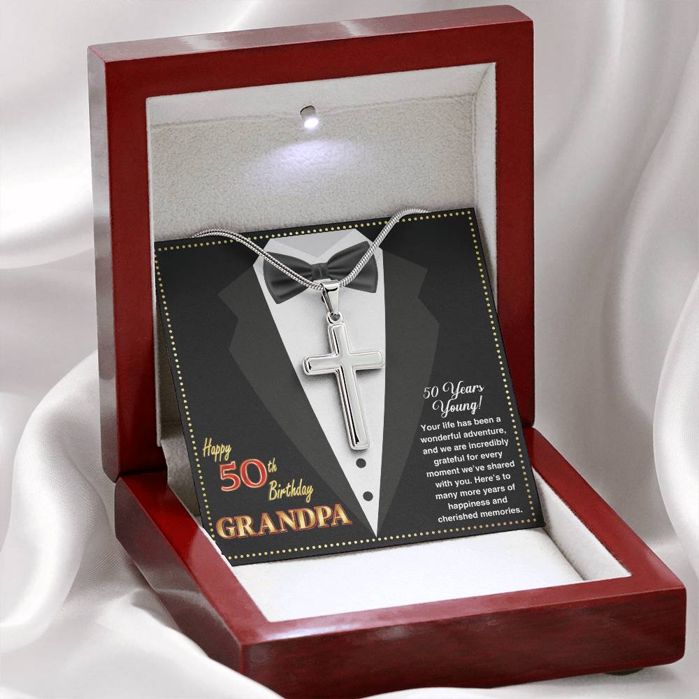 JGF Jewelry Gifts for Family Grandpa Cross Necklace For Men Happy 50th Birthday Card For Him