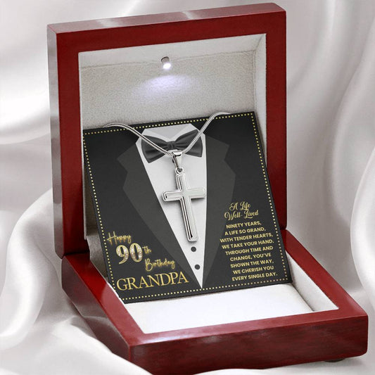 JGF Jewelry Gifts for Family Cross Necklace For Men Stainless Steel For Grandpa 90th Birthday
