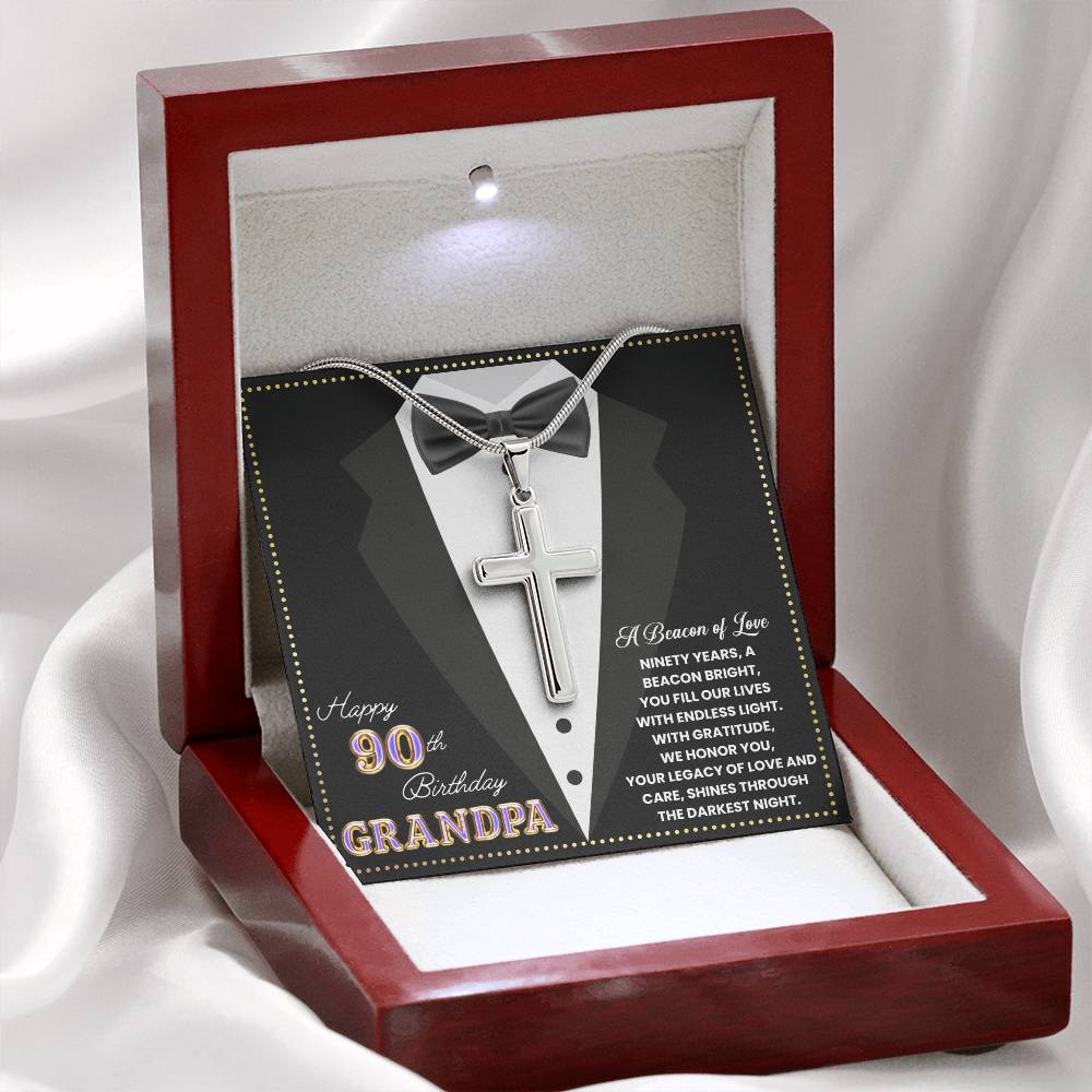 JGF Jewelry Gifts for Family Happy 90th Birthday Card Grandpa Cross Necklace For Men