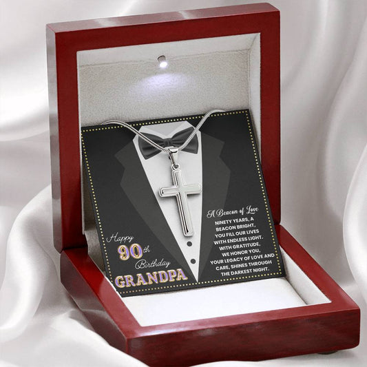 JGF Jewelry Gifts for Family Happy 90th Birthday Card Grandpa Cross Necklace For Men