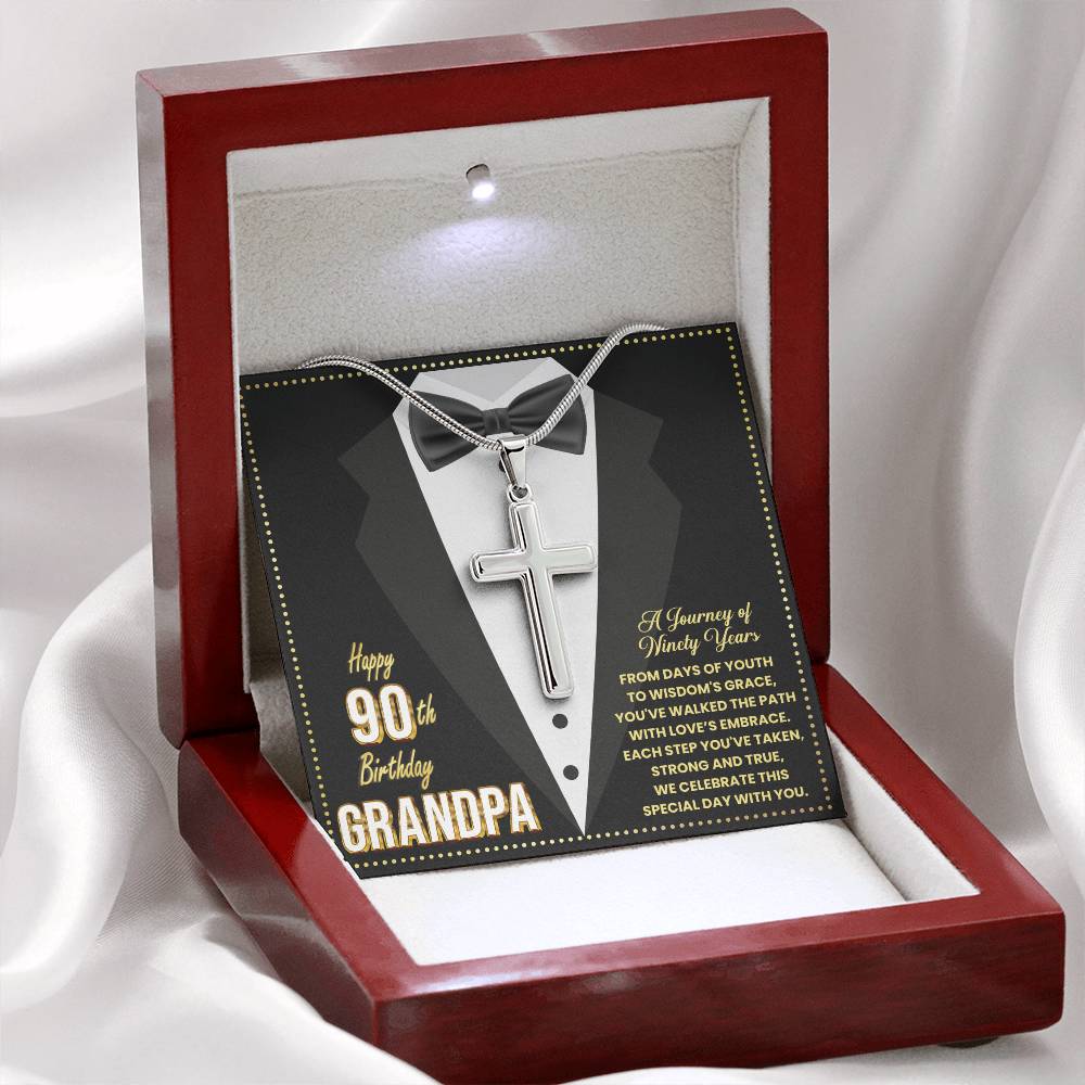 JGF Jewelry Gifts for Family 90th Birthday Card Gifts For Great Grandpa Cross Necklace For Men