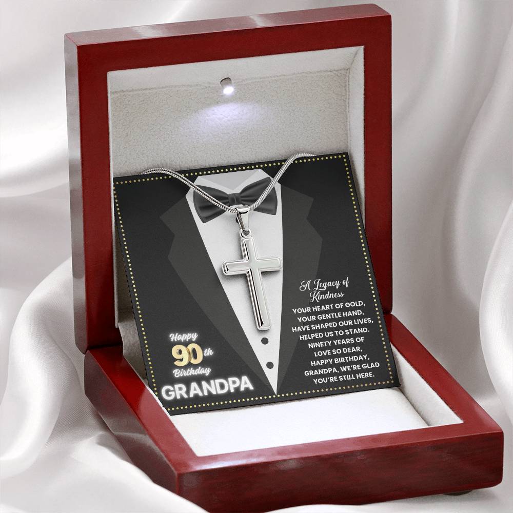 JGF Jewelry Gifts for Family Cross Necklace For Men Happy 90th Birthday Card Grandpa
