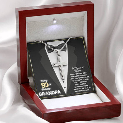 JGF Jewelry Gifts for Family Cross Necklace For Men Happy 90th Birthday Card Grandpa