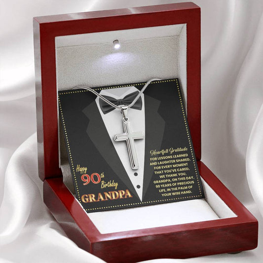 JGF Jewelry Gifts for Family Happy 90th Birthday Grandpa Cross Necklace For Men Stainless Steel