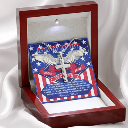 JGF Jewelry Gifts for Family US Army Mom Cross Necklace Gifts for Women from Son and Daughter