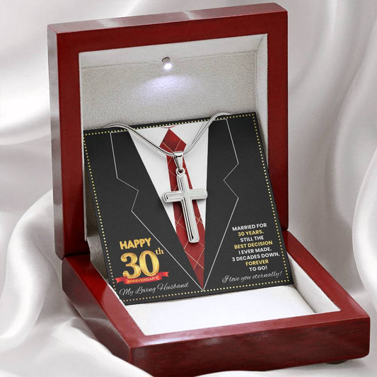 JGF Jewelry Gifts for Family Happy 30th Anniversary For Husband Cross Necklace For Men