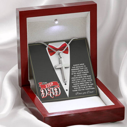 JGF Jewelry Gifts for Family Cross Necklace For Men Silver To My Amazing Step Dad