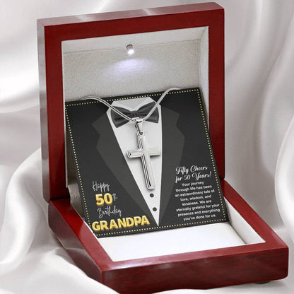 JGF Jewelry Gifts for Family Grandpa Cross Necklace Silver For 50th Birthday Card For Him
