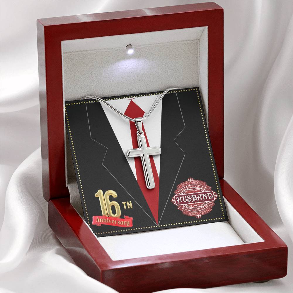 JGF Jewelry Gifts for Family 16th Wedding Anniversary For Him Husband Cross Necklace for Men