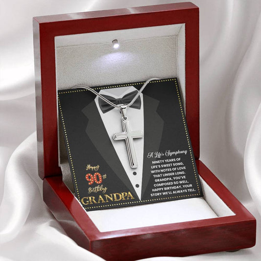 JGF Jewelry Gifts for Family Grandpa Cross Necklace For Men Happy 90th Birthday Card