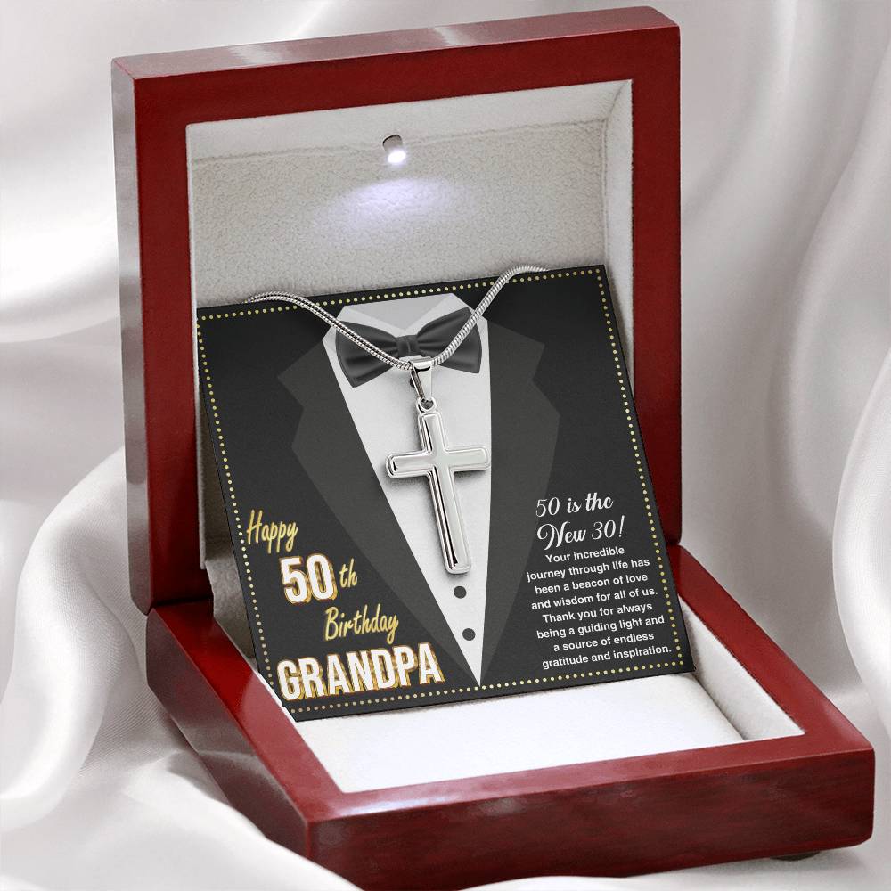 JGF Jewelry Gifts for Family Happy 50th Birthday Grandpa Cross Necklace For Men Turning 50 Card