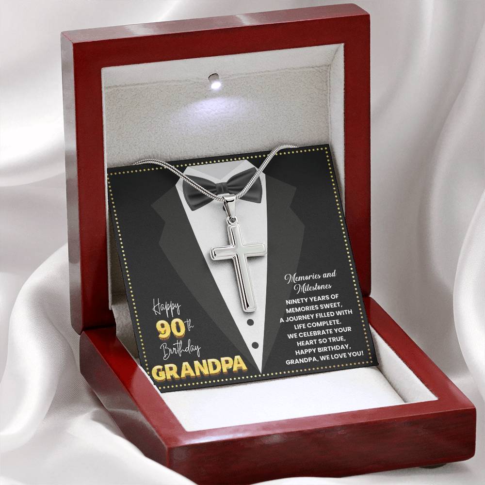 JGF Jewelry Gifts for Family Happy 90th Birthday Card Grandpa Cross Necklace For Men