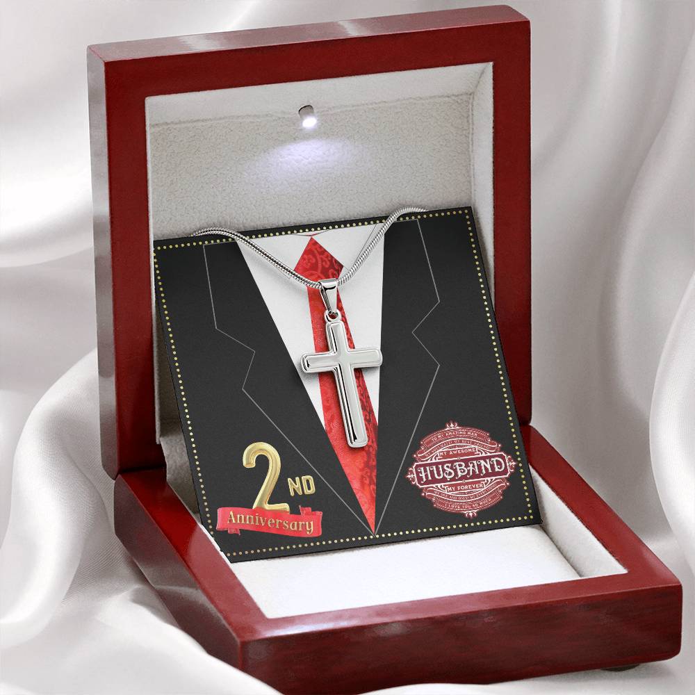 JGF Jewelry Gifts for Family 2 Year 2nd Wedding Anniversary for Him Husband Cross Necklace for Men