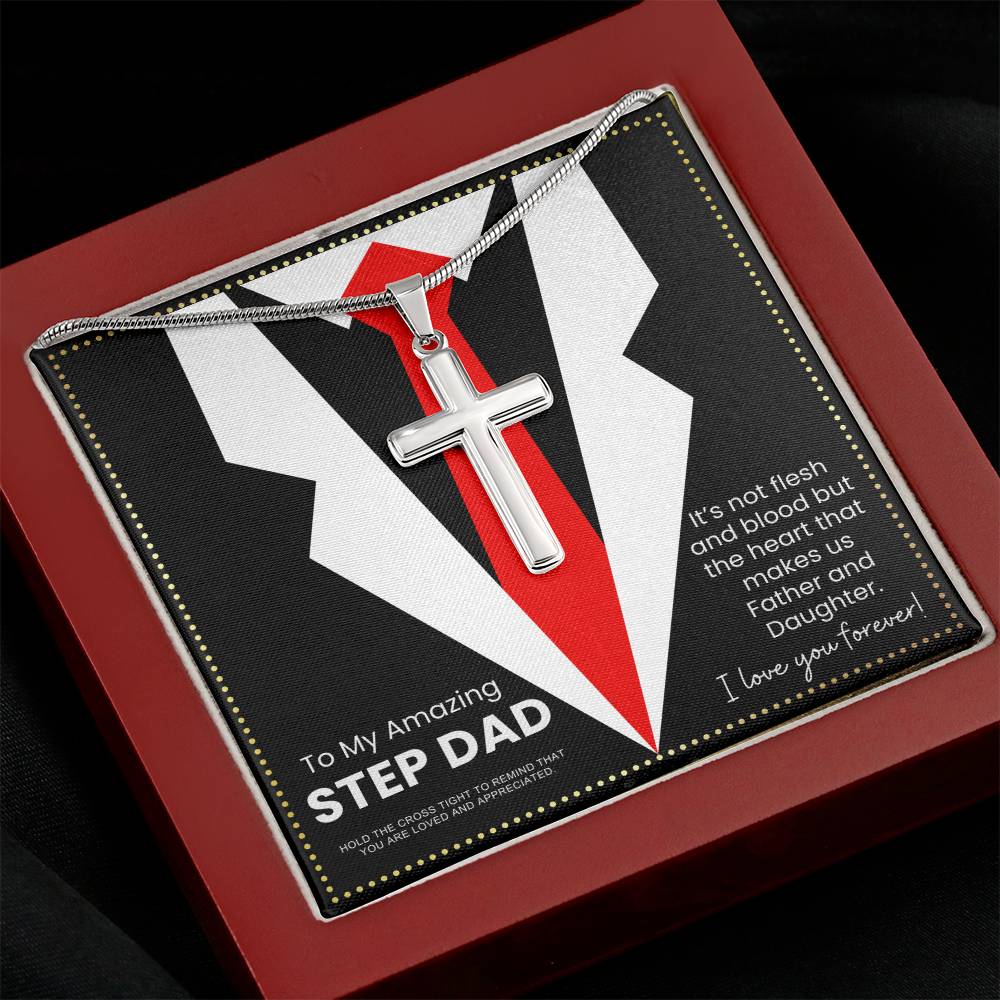 JGF Jewelry Gifts for Family To My Stepdad Fathers Day Cross Necklace Presents for Step Bonus Dad sterling Silver Necklace With Pendant