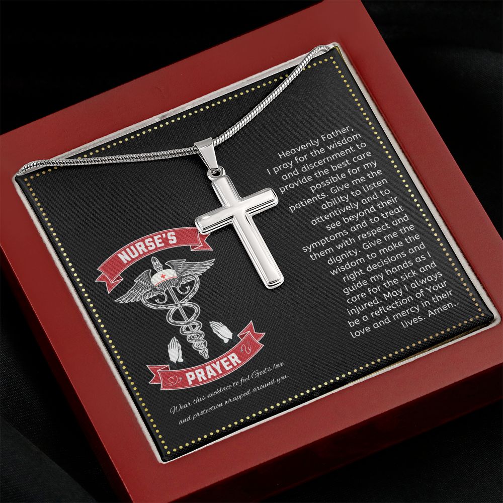 JGF Jewelry Gifts for Family | Sterling Silver Registered Nurse RN Cross Necklace Jewelry With Prayer Message Card