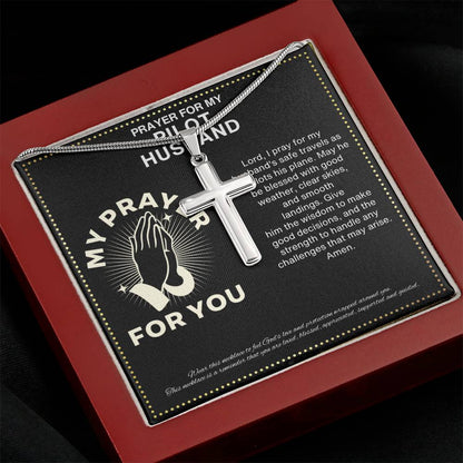 JGF Jewelry Gifts for Family Prayer For My Pilot Husband Men's Sterling Silver Crucifix Cross Pendant