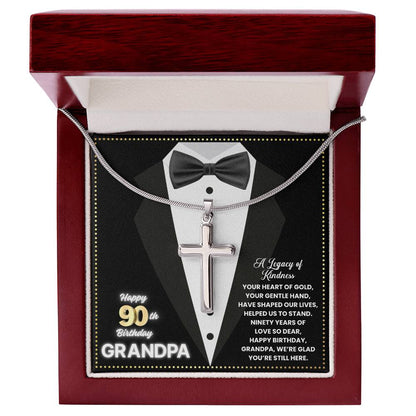 JGF Jewelry Gifts for Family Cross Necklace For Men Happy 90th Birthday Card Grandpa