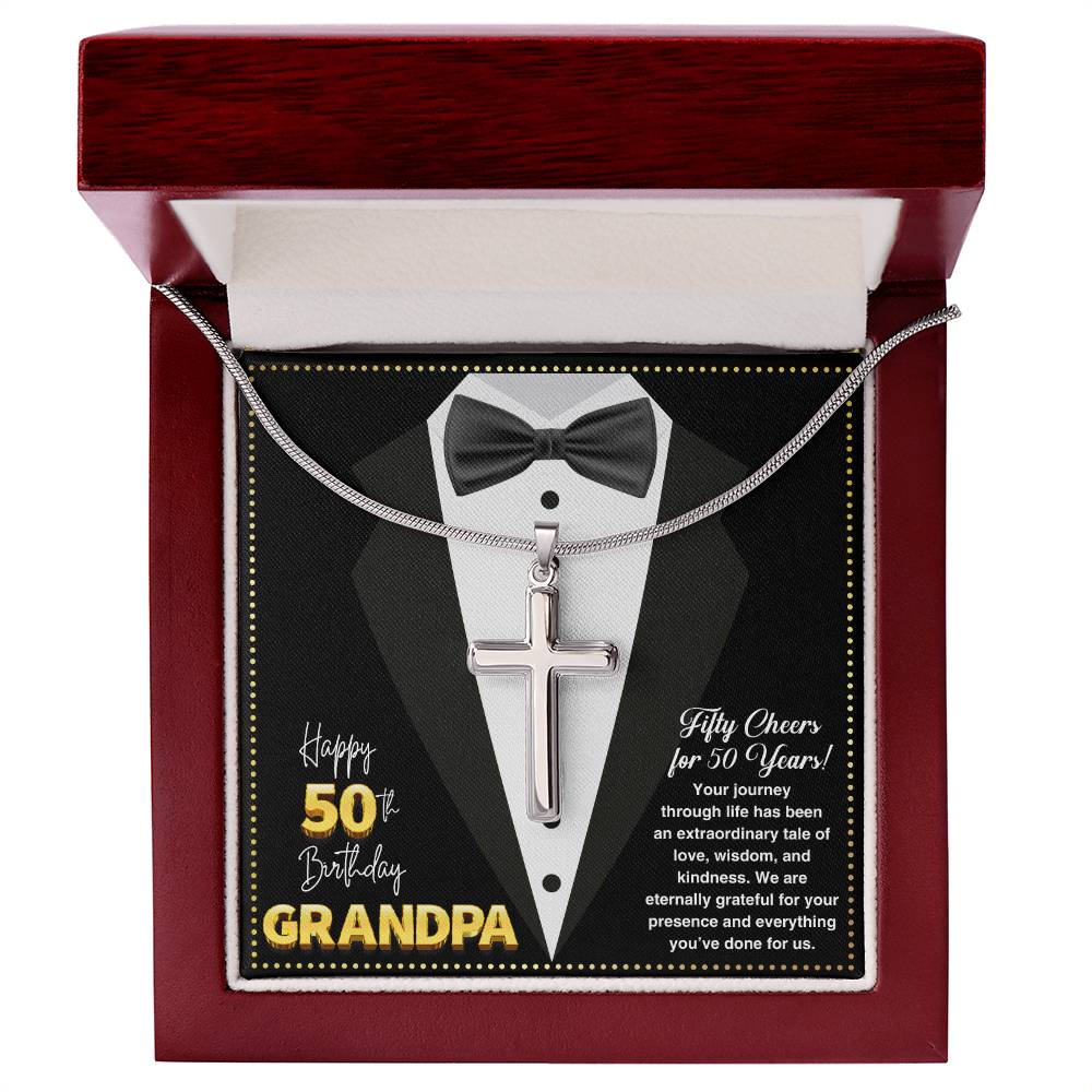 JGF Jewelry Gifts for Family Grandpa Cross Necklace Silver For 50th Birthday Card For Him