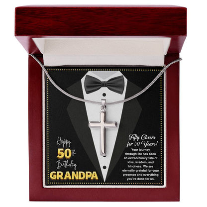 JGF Jewelry Gifts for Family Grandpa Cross Necklace Silver For 50th Birthday Card For Him