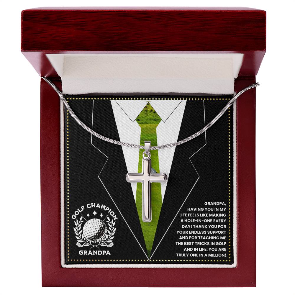 JGF Jewelry Gifts for Family  Cross Necklace For Grandpa Birthday Card Golf
