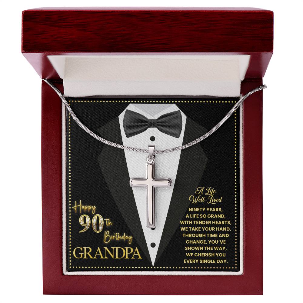 JGF Jewelry Gifts for Family Cross Necklace For Men Stainless Steel For Grandpa 90th Birthday