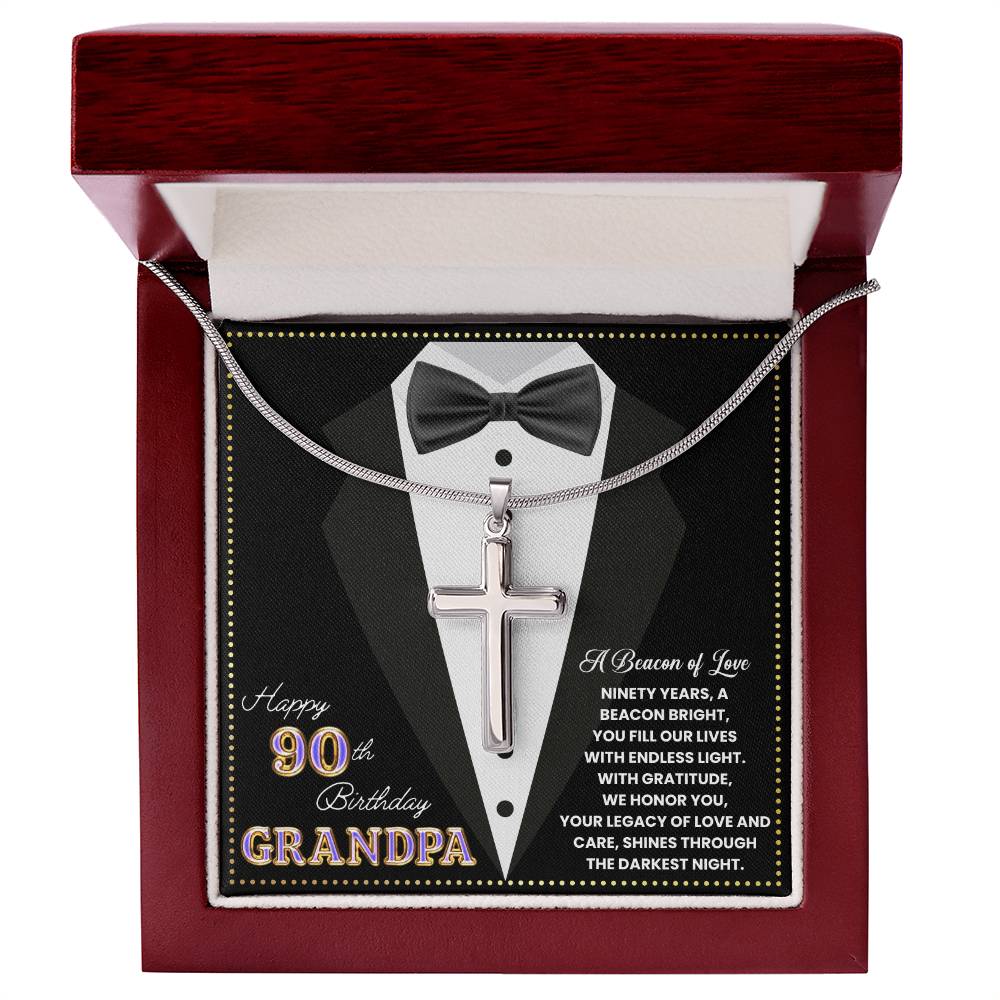 JGF Jewelry Gifts for Family Happy 90th Birthday Card Grandpa Cross Necklace For Men