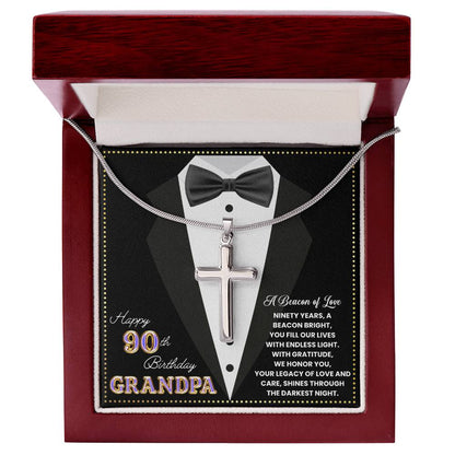 JGF Jewelry Gifts for Family Happy 90th Birthday Card Grandpa Cross Necklace For Men