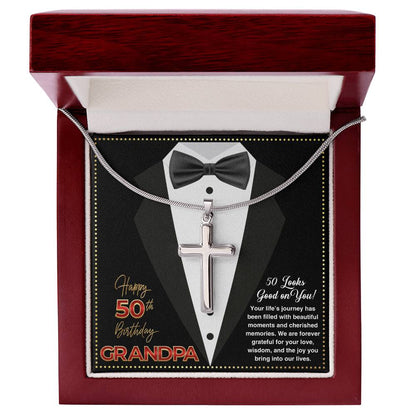 JGF Jewelry Gifts for Family Christian Cross Necklace For Men Grandpa Turning 50 Birthday Card