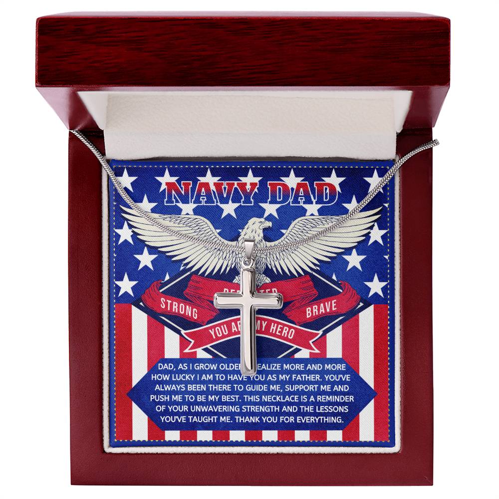 JGF Jewelry Gifts for Family Cross Necklace US Marine Navy Gifts for Dad Men in Military