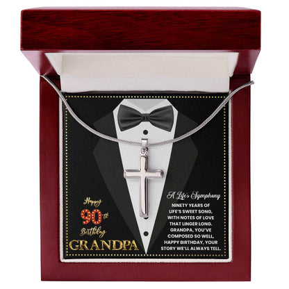 JGF Jewelry Gifts for Family Grandpa Cross Necklace For Men Happy 90th Birthday Card