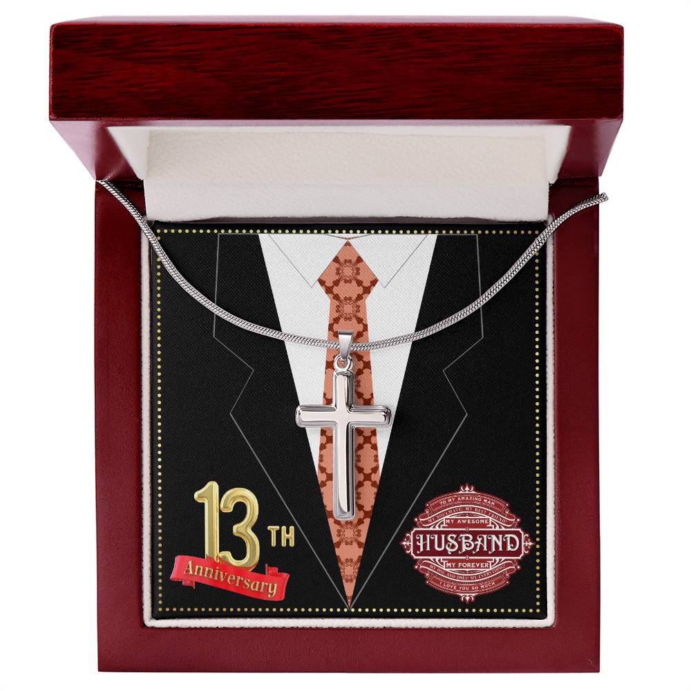 JGF Jewelry Gifts for Family 13th Wedding Anniversary For Him Husband Cross Necklace for Men
