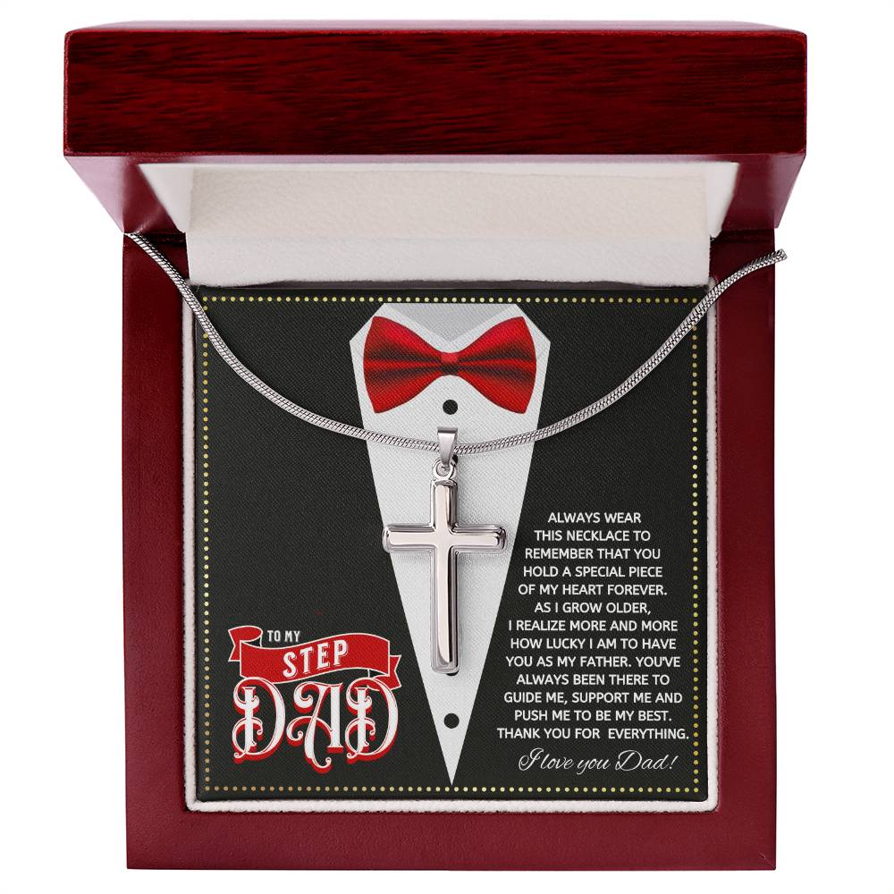 JGF Jewelry Gifts for Family Cross Necklace For Men Silver To My Amazing Step Dad