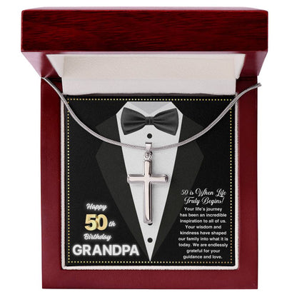 JGF Jewelry Gifts for Family Cross Necklace Silver For Grandpa 50th Birthday Card For Him