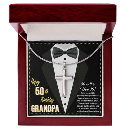 JGF Jewelry Gifts for Family Happy 50th Birthday Grandpa Cross Necklace For Men Turning 50 Card