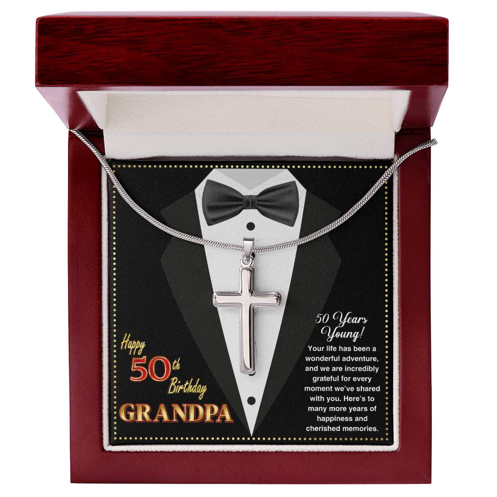 JGF Jewelry Gifts for Family Grandpa Cross Necklace For Men Happy 50th Birthday Card For Him