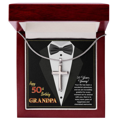 JGF Jewelry Gifts for Family Grandpa Cross Necklace For Men Happy 50th Birthday Card For Him