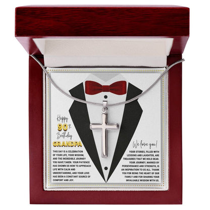 JGF Jewelry Gifts for Family Cross Necklace For Grandpa 90th Birthday Card