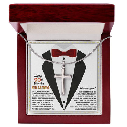 JGF Jewelry Gifts for Family Cross Necklace For Grandpa Happy 90th Birthday Card