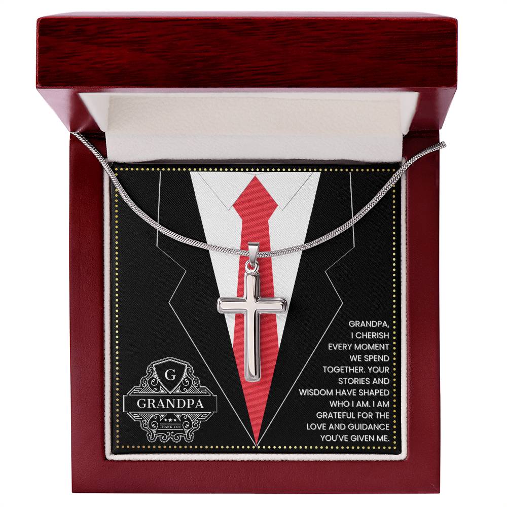 JGF Jewelry Gifts for Family First Time Grandpa Gifts Christian Cross Necklace For Men Silver