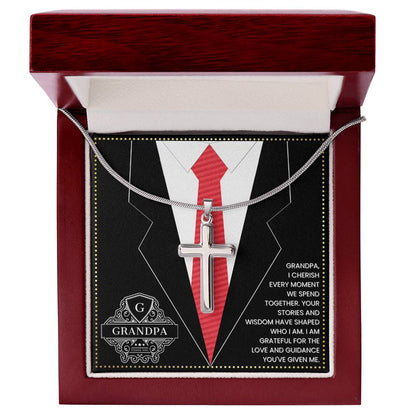 JGF Jewelry Gifts for Family First Time Grandpa Gifts Christian Cross Necklace For Men Silver