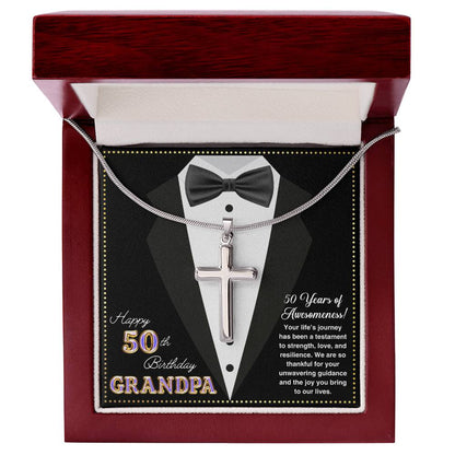 JGF Jewelry Gifts for Family Happy 50th Birthday Card For Him Grandpa Cross Necklace For Men
