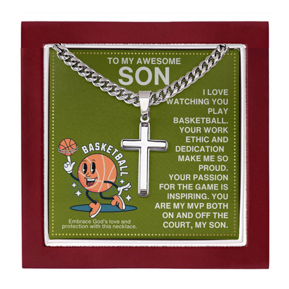 JGF Jewelry Gifts for Family Basketball Cross Necklace For Boys