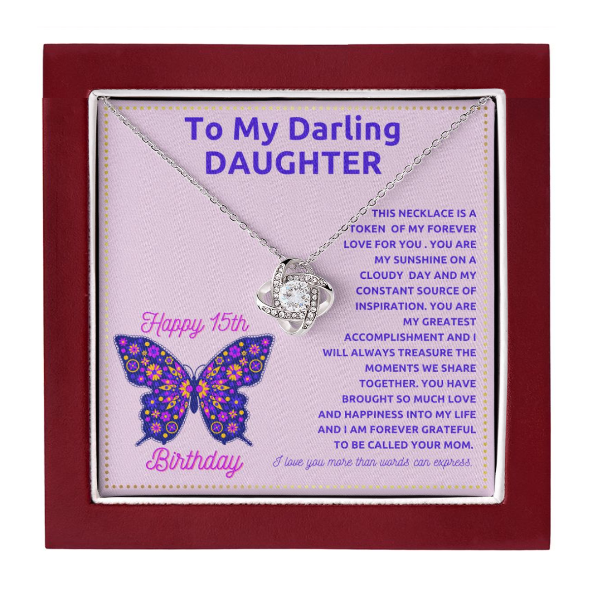 JGF Jewelry Gifts for Family Happy 15th Birthday Card To My Daughter Necklace