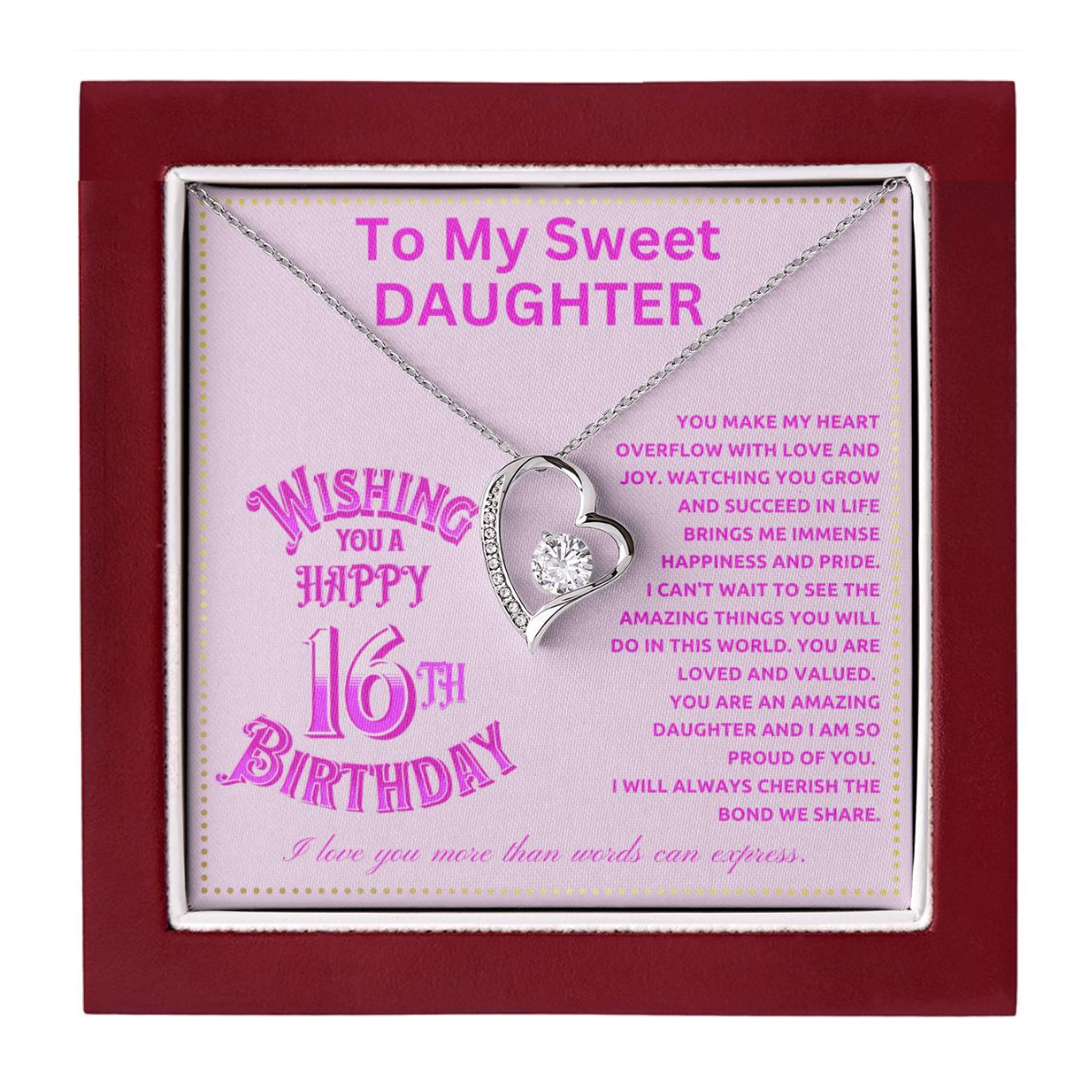 JGF Jewelry Gifts for Family Happy 16th Birthday Card To My Daughter Necklace