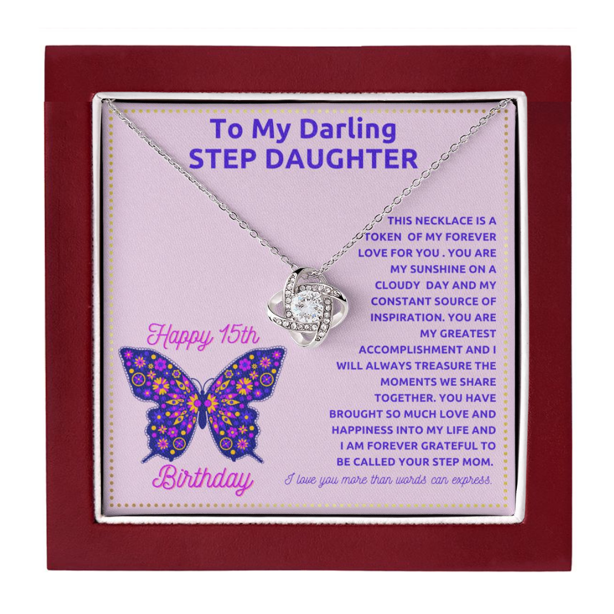 JGF Jewelry Gifts for Family Stepdaughter 15th Birthday Card