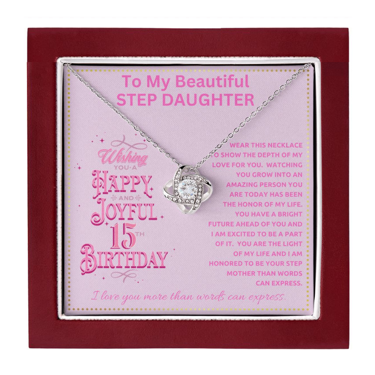 JGF Jewelry Gifts for Family Happy 15th Birthday Card For Step Daughter From Mom and Dad