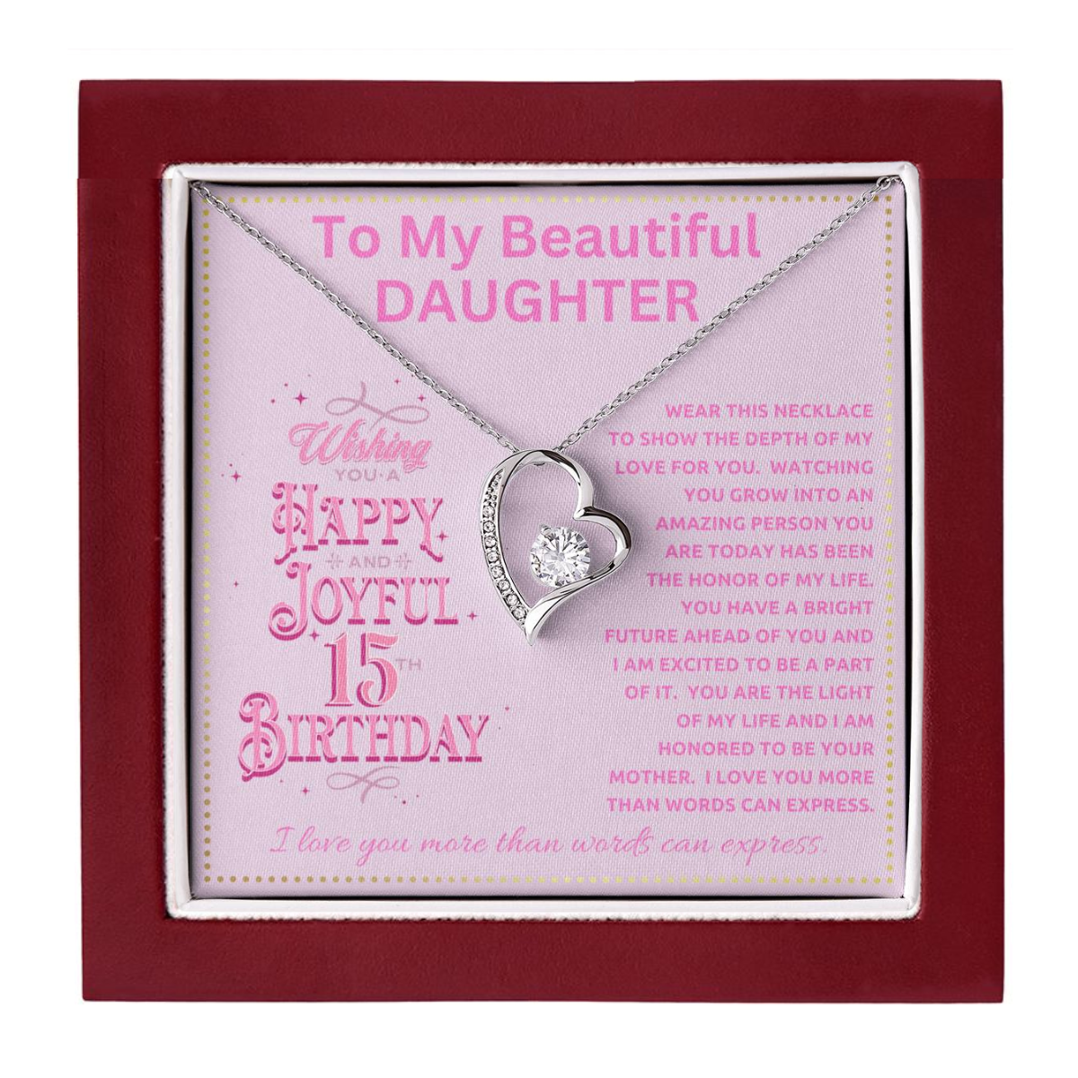 JGF Jewelry Gifts for Family Happy 15th Birthday My Daughter 15 Year Old